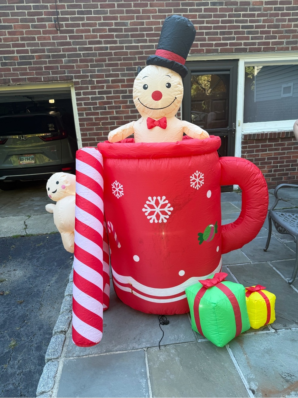 Red Inflatable Holiday Mug with Snowman and Candy Cane - Festive Yard Decor